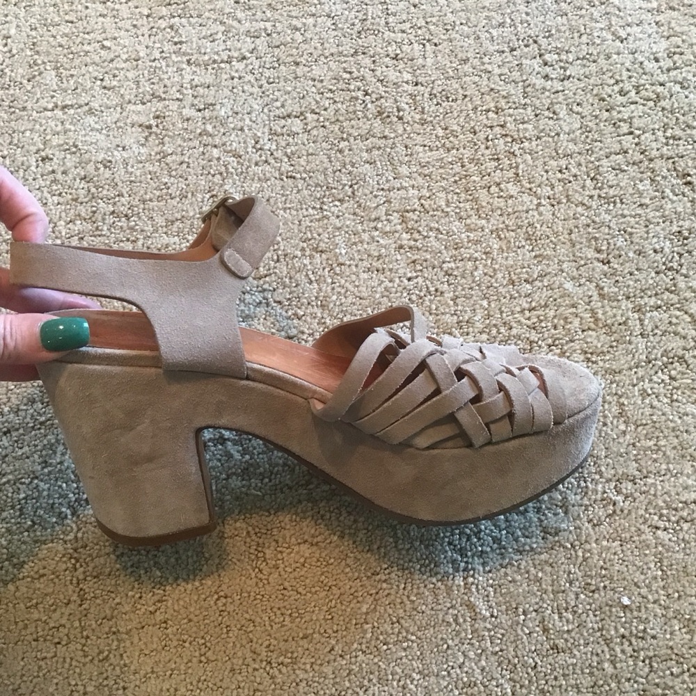 Chie Mihara Tan Woven Suede Leather‎ Ankle Straps Heels Shoes Retro 40s 40 10